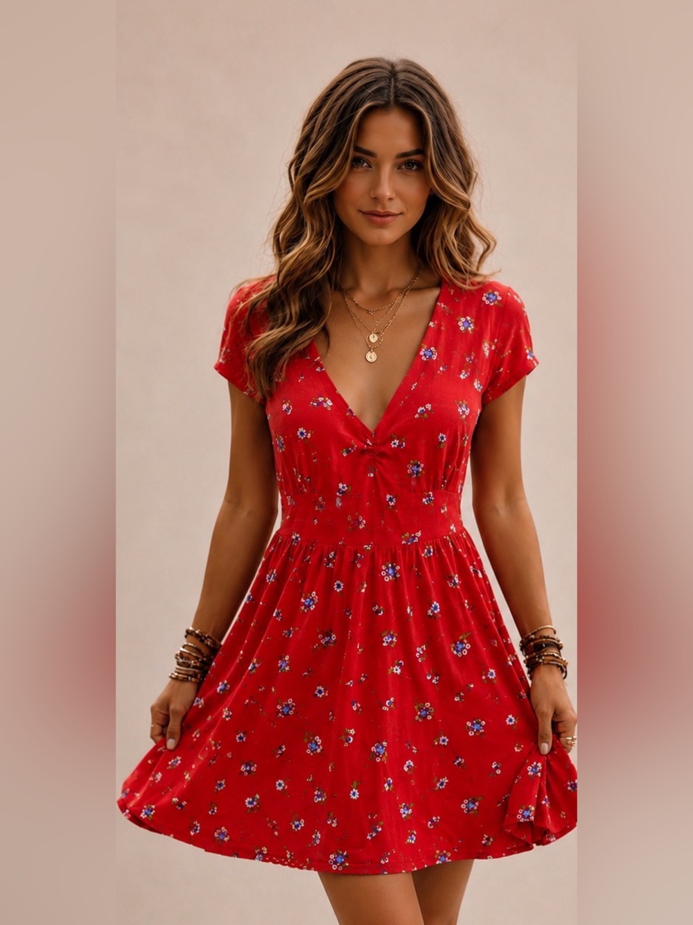 Abercrombie & Fitch Red Floral Open Back Mini Dress Size S Boho Cottagecore
